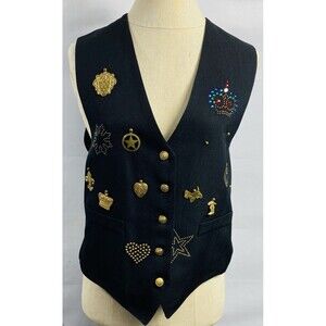Vintage Women Embellished Black Vest Size S Made In USA